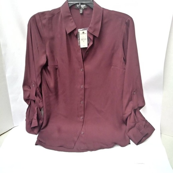 Express Button Down Burgundy SZ XS - Picture 3 of 7